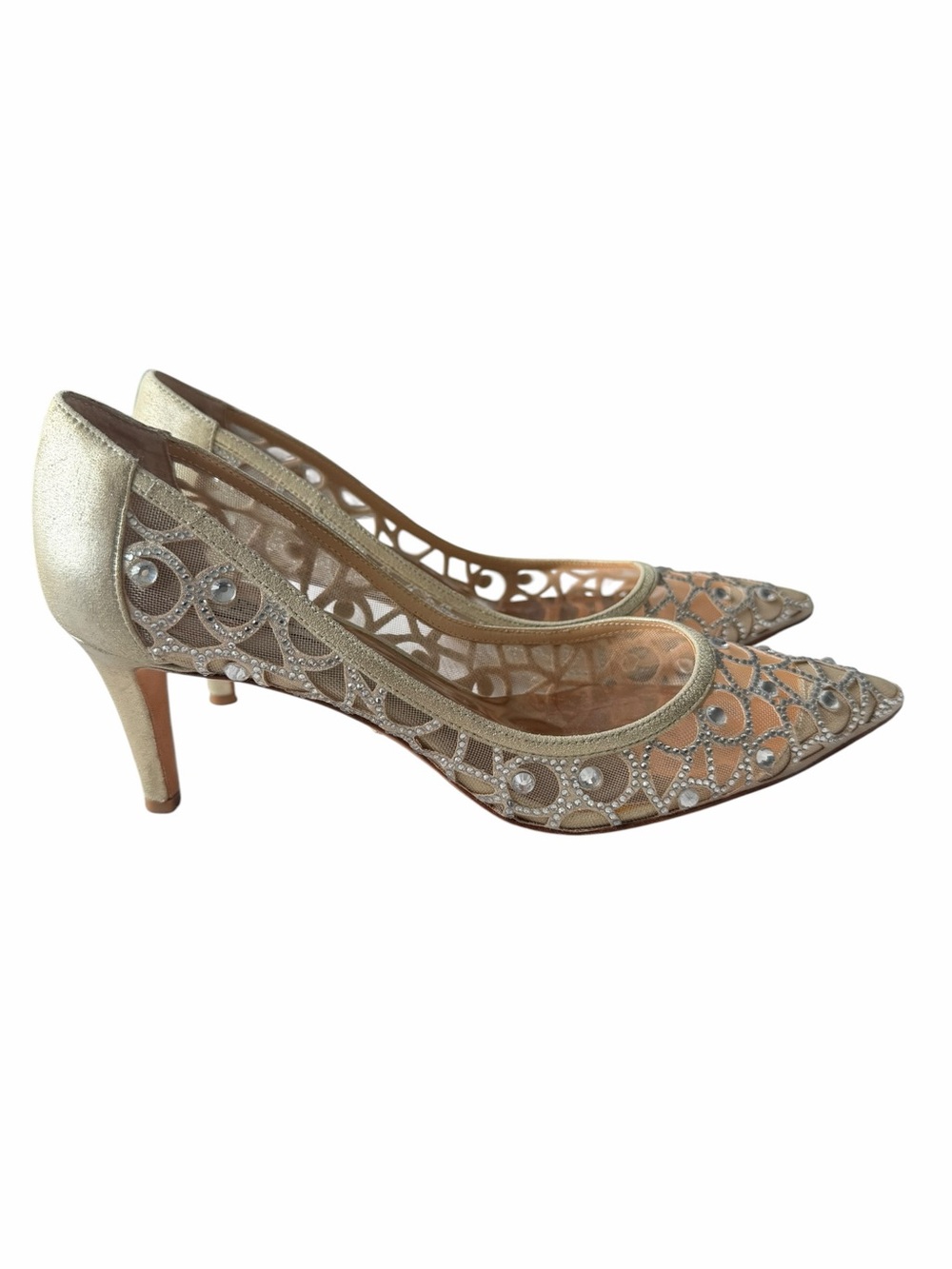 Badgley Mischka Gold Mesh Crystal-Embellished Pointed Pumps